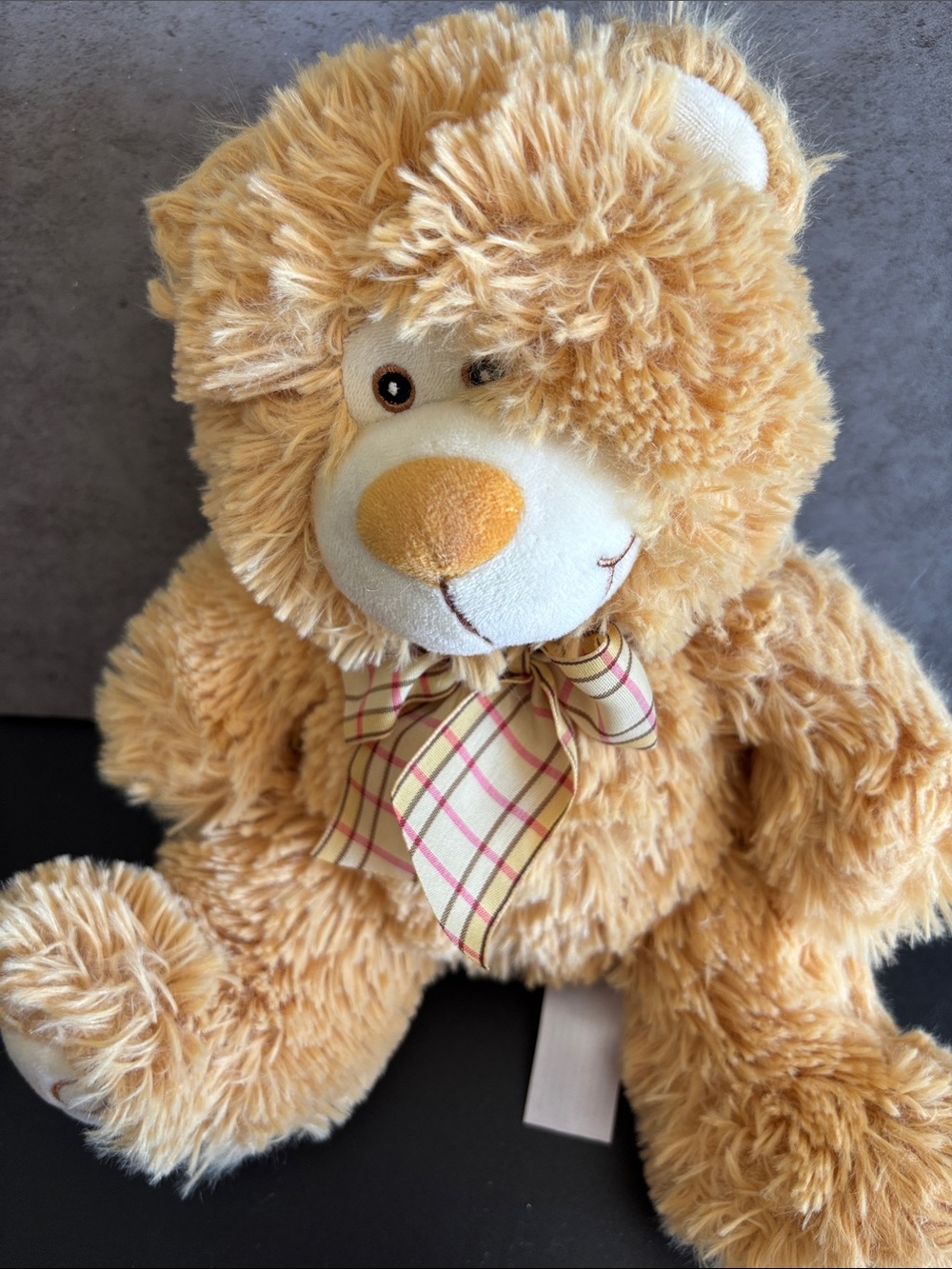 Fiesta Tan Plush Teddy Bear with Plaid Bow